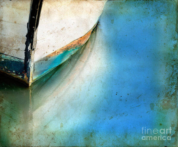 Copy-space Poster featuring the photograph Bow of an old Boat Reflecting in Water by Jill Battaglia