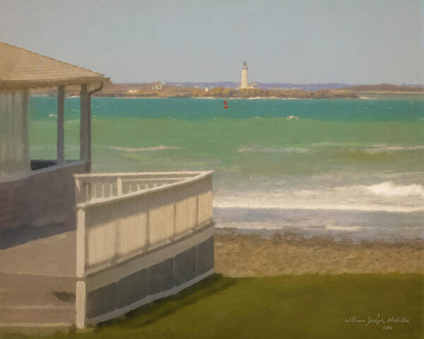 Boston Light Poster featuring the painting Boston Light as seen from lawn in Hull by Bill McEntee