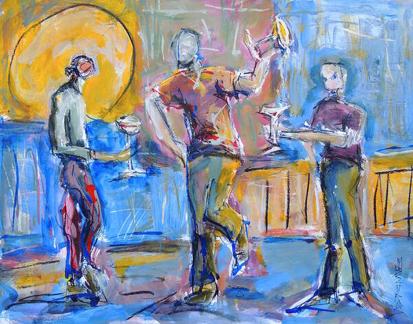 Schiros Poster featuring the painting Boys Night Out by Mary Schiros
