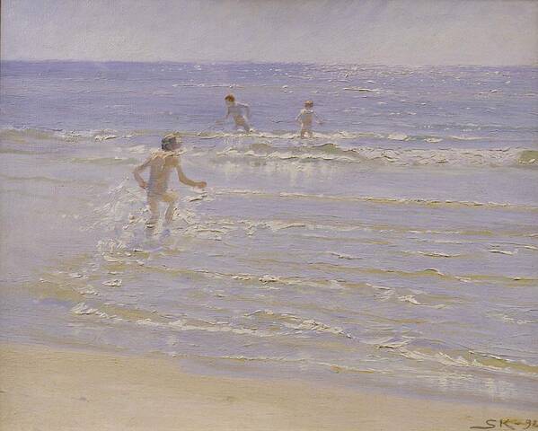 Sunshine Poster featuring the painting Boys Swimming by Peder Severin Kroyer 