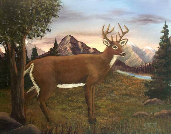 Deer Poster featuring the painting Buck's Wilderness by Sheri Keith