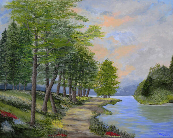 Lake Poster featuring the painting By the Lake by Connie Spencer