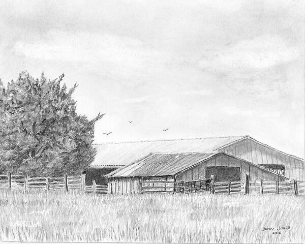 Farm Poster featuring the drawing Byhalia Road Farm - Drawing by Barry Jones