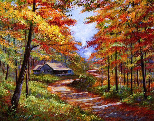 Autumn Poster featuring the painting Cabin In the Woods by David Lloyd Glover