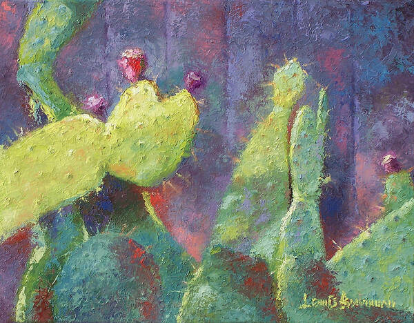 Prickly Pear Cactus Poster featuring the painting Prickly Pear Cactus Against Fence by Lewis Bowman