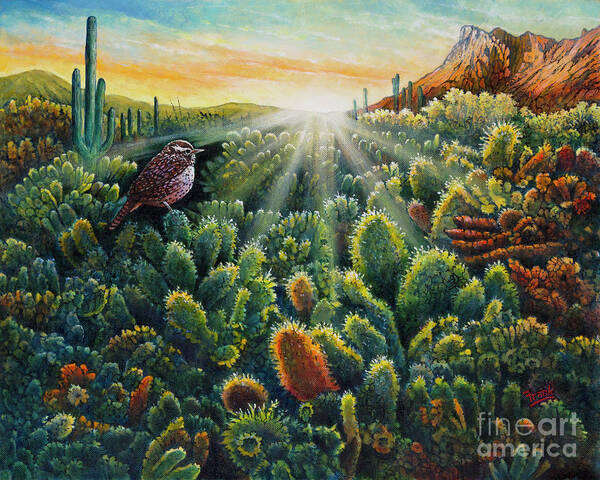 Cactus Wren Poster featuring the painting Cactus Wren by Michael Frank