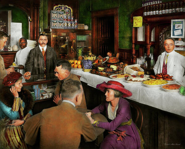 Color Poster featuring the photograph Cafe - Temptations 1915 by Mike Savad