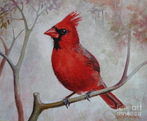 Bird Poster featuring the painting Cardinal by Elena Oleniuc