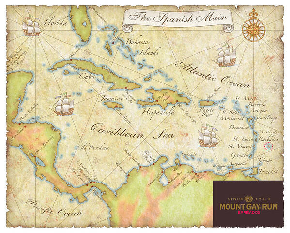 Map Poster featuring the digital art Caribbean Map II by Unknown