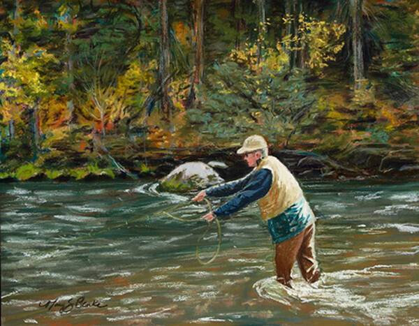 Fly Fishing Poster featuring the painting Cast Away by Mary Benke
