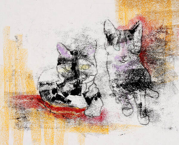 Red Poster featuring the mixed media Cats In Color by Julie Maas