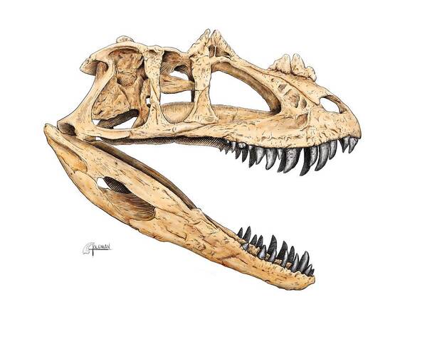 Ceratosaur Poster featuring the digital art Ceratosaur Skull by Rick Adleman