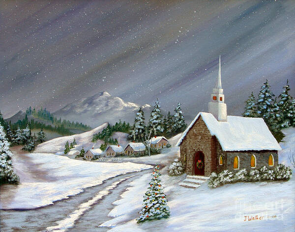 Church Poster featuring the painting Christmas Church by Jerry Walker