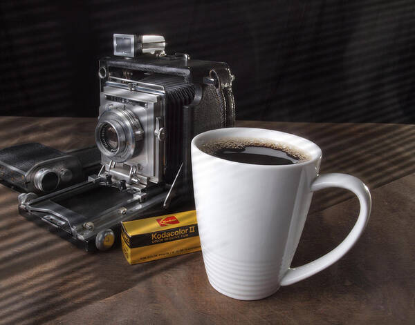 Windows Poster featuring the photograph Coffe cup and Camera by Gary De Capua