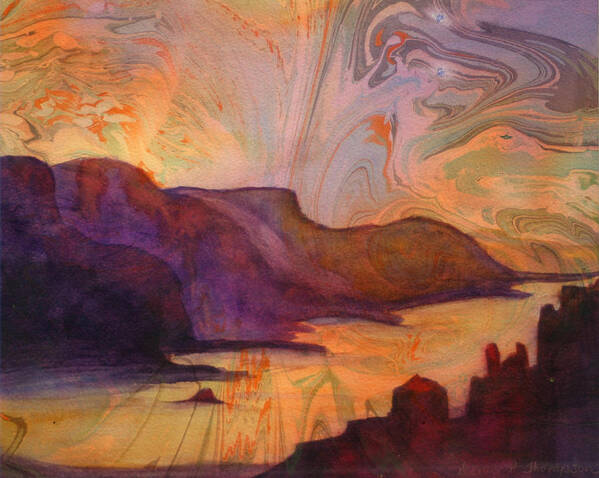 Oregon Poster featuring the painting Columbia Gorge on Marbled paper by Denice Palanuk Wilson