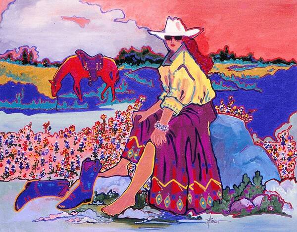 Cowgirl Poster featuring the painting Cooling Their Heels by Adele Bower