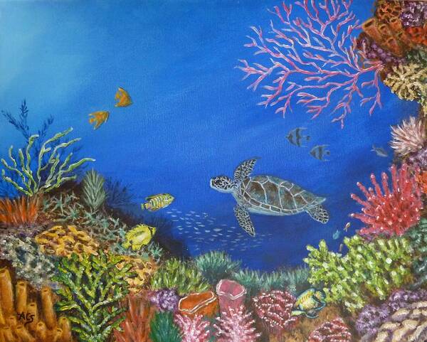 Coral Reef Poster featuring the painting Coral Reef by Amelie Simmons