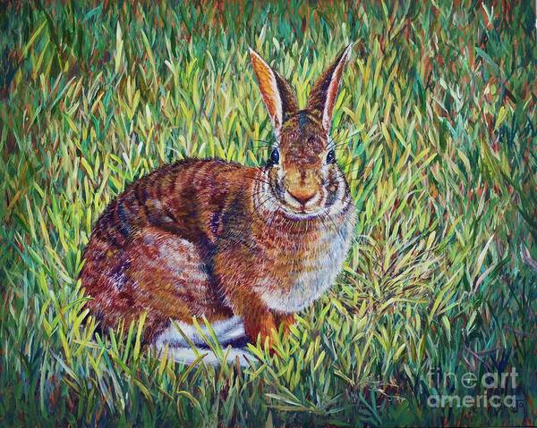 Grass Poster featuring the painting Cottontail by AnnaJo Vahle