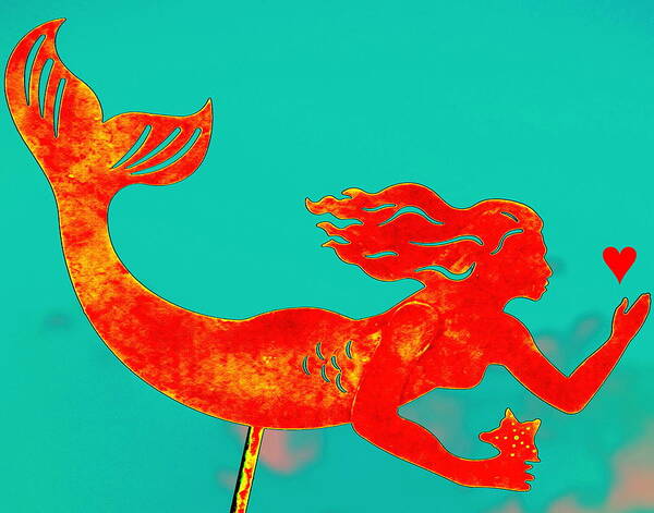 Mermaid Poster featuring the digital art Crimson Mermaid by Larry Beat