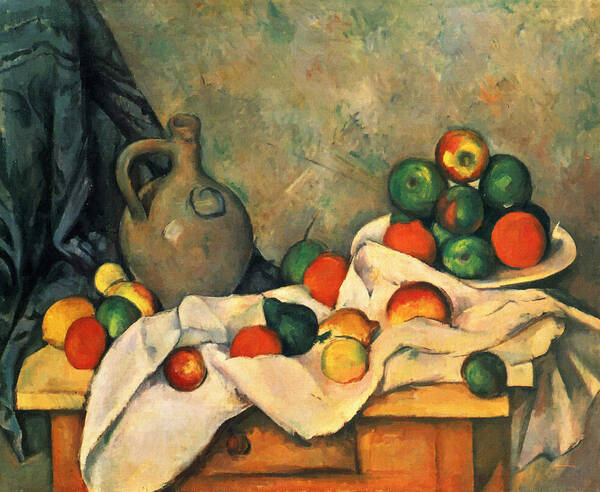 Paul Cezanne Poster featuring the painting Curtain, Jug And Fruit by Paul Cezanne