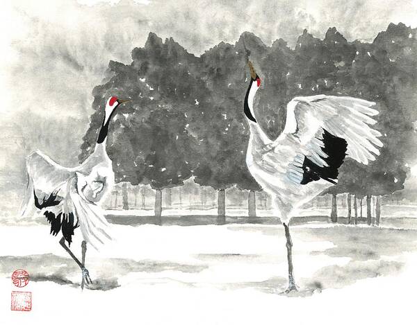 Hokkaido Poster featuring the painting Dancing Crane II by Terri Harris