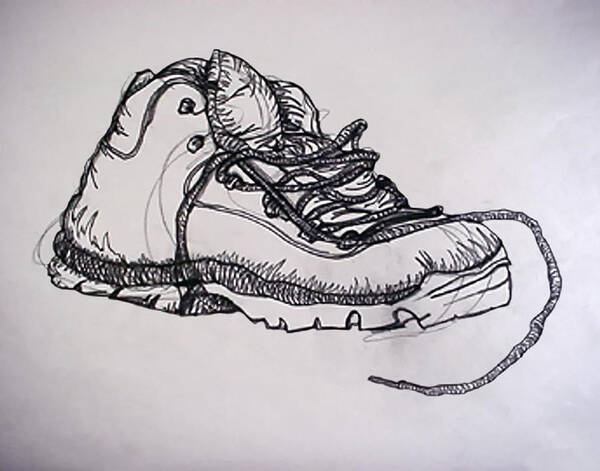 Shoes Poster featuring the drawing Das Boot by Ross Powell