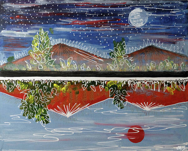 Reflection Poster featuring the painting Night and Day by Laura Hol Art