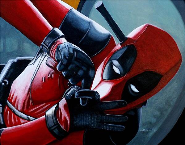 Deadpool Poster featuring the painting Deadpool Really Loves You by Al Molina