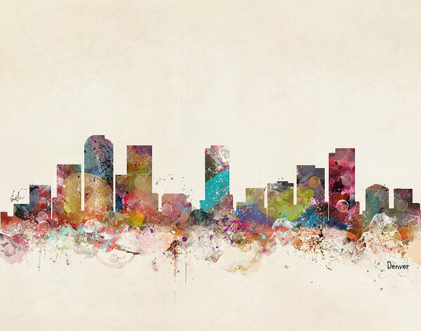 Denver City Skyline Poster featuring the painting Denver Colorado Skyline by Bri Buckley