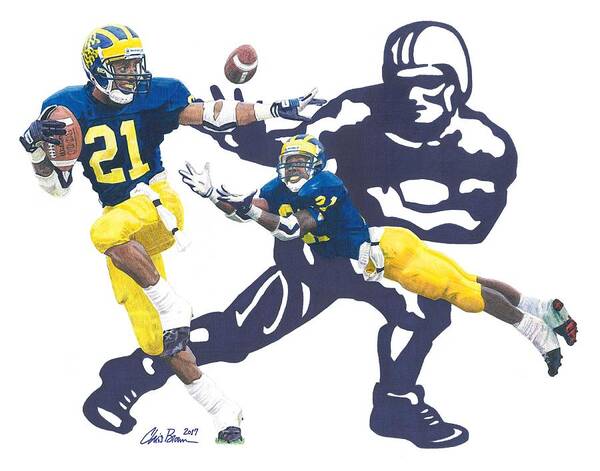 Michigan Wolverines Poster featuring the drawing Desmond Howard - Hello Heisman by Chris Brown