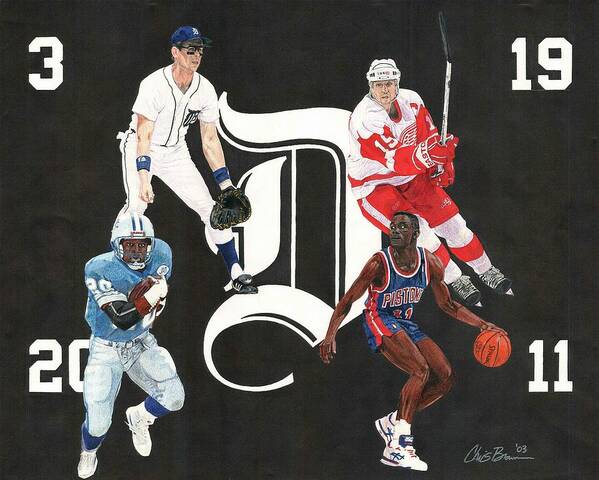 Detroit Poster featuring the drawing Legends of the D by Chris Brown