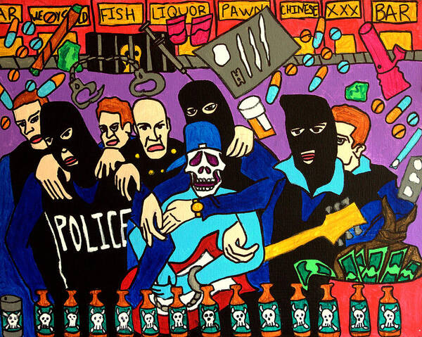 Guitar Poster featuring the painting Drugs Bust by Arne Henn