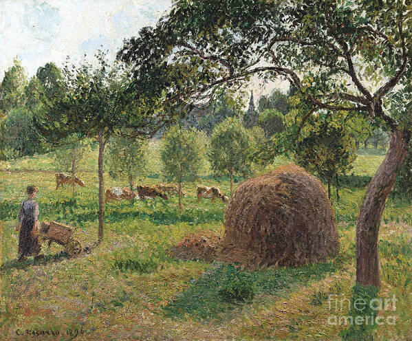 Sunset Poster featuring the painting Dusk at Eragny by Camille Pissarro