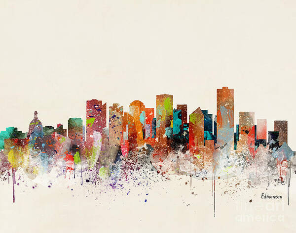 Edmonton Canada City Skyline Poster featuring the painting Edmonton Skyline by Bri Buckley