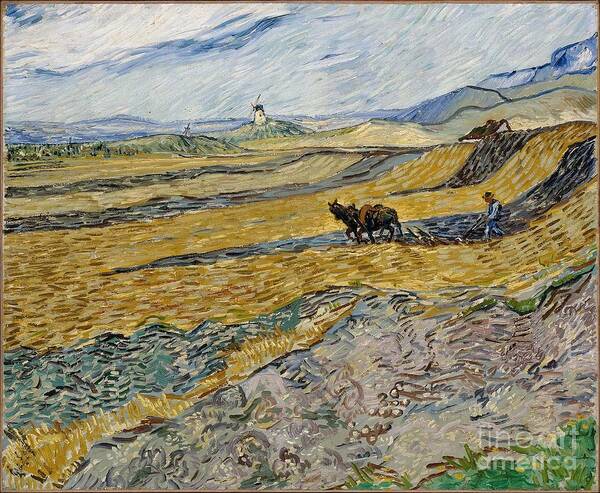 Enclosed Field With Ploughman October 1889 Vincent Van Gogh (dutch (worked In France) Poster featuring the painting Enclosed Field with Ploughman October by MotionAge Designs