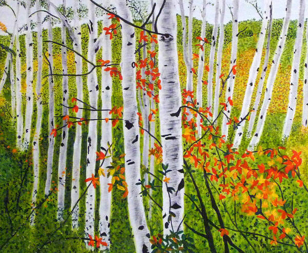 Birch Poster featuring the painting Erin's Birch Trees by Vivian Stearns-Kohler