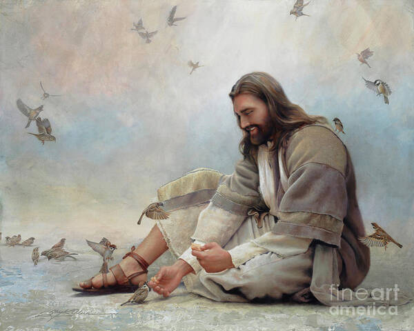 Jesus Poster featuring the painting Even A Sparrow by Greg Olsen