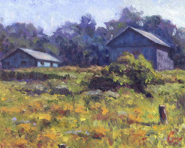 Impressionist Poster featuring the painting Field, Barn, and Shed by Michael Camp