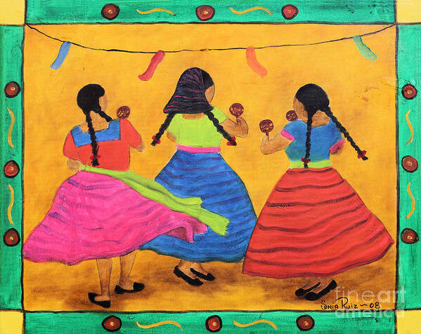 Mexican Art Poster featuring the painting Fiesta en mi Pueblo by Sonia Flores Ruiz
