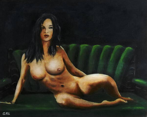 Original Oil Poster featuring the painting Fine Art Female Nude Sara Seated 2011 by G Linsenmayer