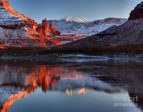 Fisher Towers Poster featuring the photograph Fisher Towers Sunset On The Colorado by Adam Jewell