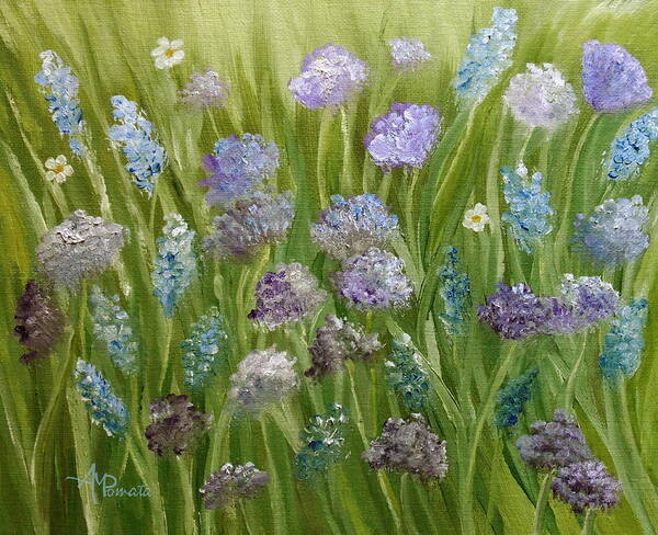 Lilac Poster featuring the painting Flowers Field by Angeles M Pomata