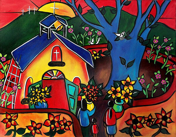 Church Poster featuring the painting Flowers for the Church #2 by Jan Oliver-Schultz