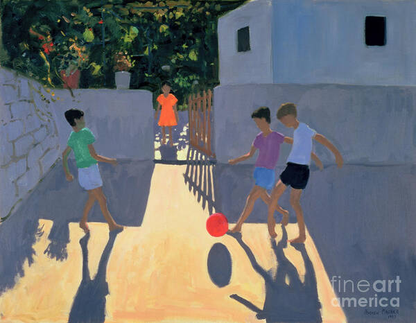 Children Poster featuring the painting Footballers by Andrew Macara