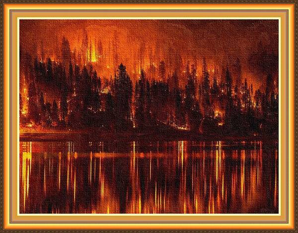 Typewriter Poster featuring the painting Forest Fire - Reflected H B With Decorative Ornate Printed Frame. by Gert J Rheeders
