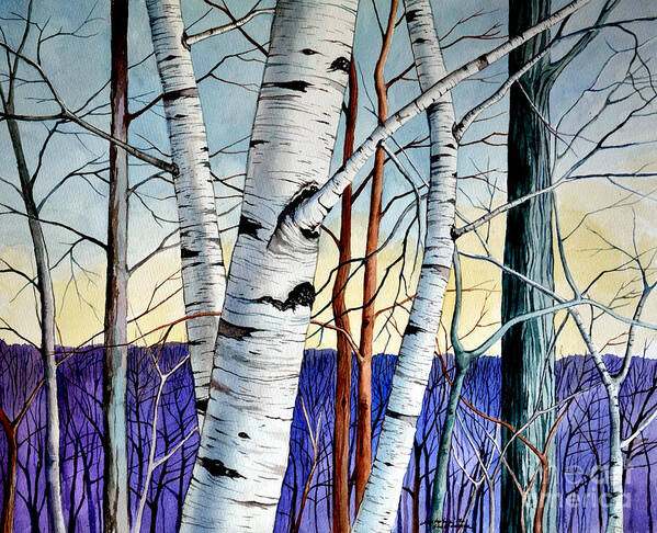 Birch Poster featuring the painting Forest of trees by Christopher Shellhammer