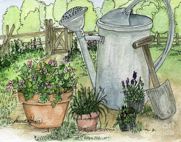 Garden Tools Poster featuring the painting Garden Tools by Laurie Rohner