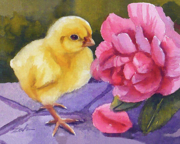 Baby Chick Poster featuring the painting Georgia and the Rose by Janet Zeh