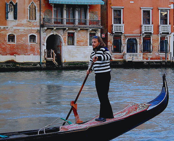 Venice Poster featuring the photograph Gondolier Venice by Caroline Stella