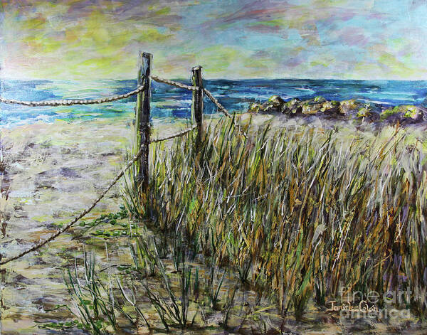 Grass Poster featuring the painting Grassy Beach Post Morning 1 by Janis Lee Colon